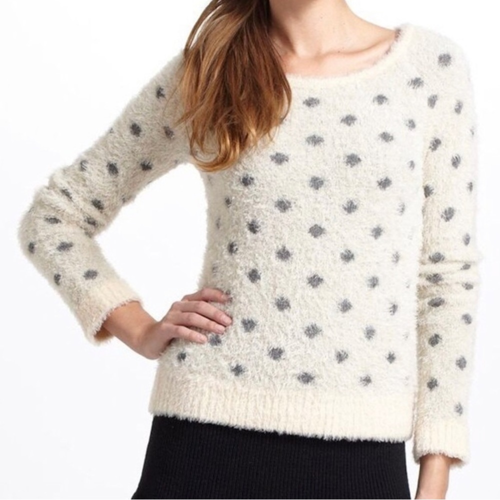 MOTH Anthropologie cream and Gray Polka Dot Sweater Womens Size Large